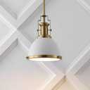 JONATHAN Y Homer Industrial Dome Pendant 10", White/Brass Gold