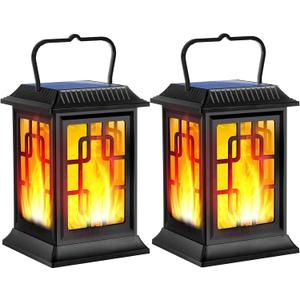Solar Lanterns Outdoor Waterproof Hanging Solar Lanterns Garden Lights Solar Powered Flame Lights LED Lights for Patio Pathway Deck Yard (2 Pack)