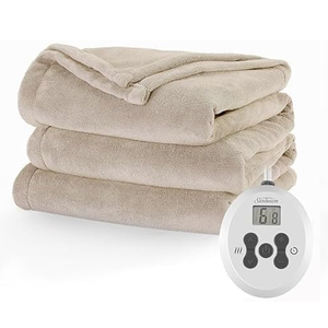 Sunbeam Royal Luxe Microplush Heated Electric Blanket Queen Size, 90" x 84", 12 Heat Settings (Beige)