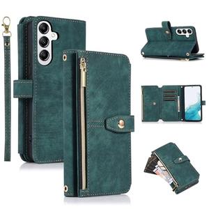 UEEBAI Wallet Case for Samsung Galaxy A36 5G, 9 Card Holder Slots Zipper Pocket Handbag Wallet Magnetic Closure Kickstand with Wrist Strap TPU Shockproof Flip Case for Women - Retro Green