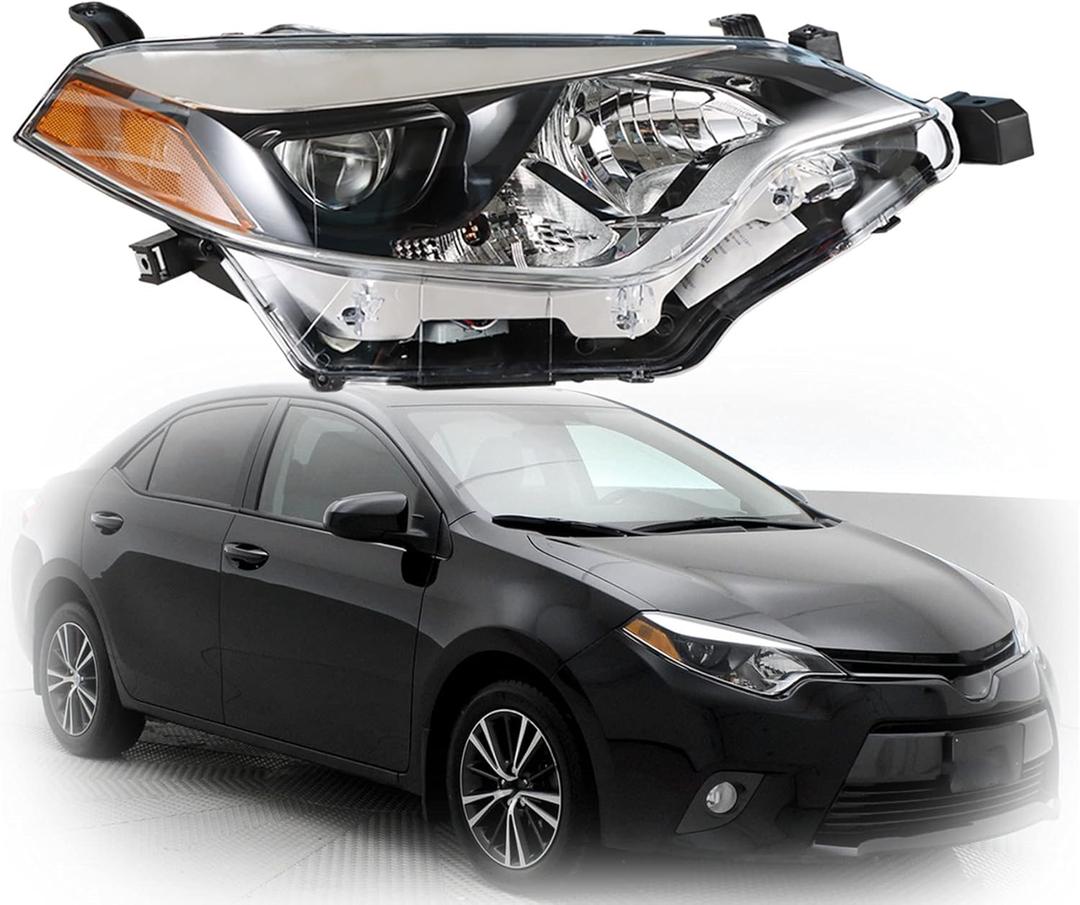 munirater 8111002E60 Black Right Front Headlight Light Lamp with Built in LED Replacement for 2014 2015 2016 Corolla 4-Door Sedan