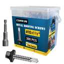300Pcs #10 x 1-1/2 Inch Metal Roofing Screws, Black Hex Head Drill Point Sheet Metal Roof Screw with Rubber Washer, EPDM Washer, with Hex Drive Bit.