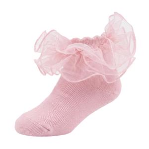 MKYSZLT 1Pack Ruffle Socks for Girls Cute Double Lace Fluffy Frilly Dress Socks Soft Cotton Fancy Sock for Toddler Little Kid (US, Age, 6 Years, 8 Years, Pink) (Pink)