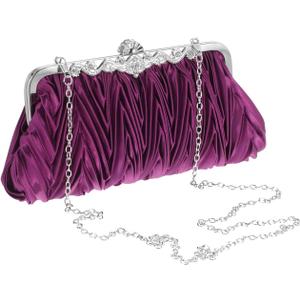 CALLARON Purple Pleated Satin Evening Bag with Detachable Chain Strap Elegant Wrinkle Clutch Purse for Women Party Handbag for Weddings Proms Cocktail and Holiday Events