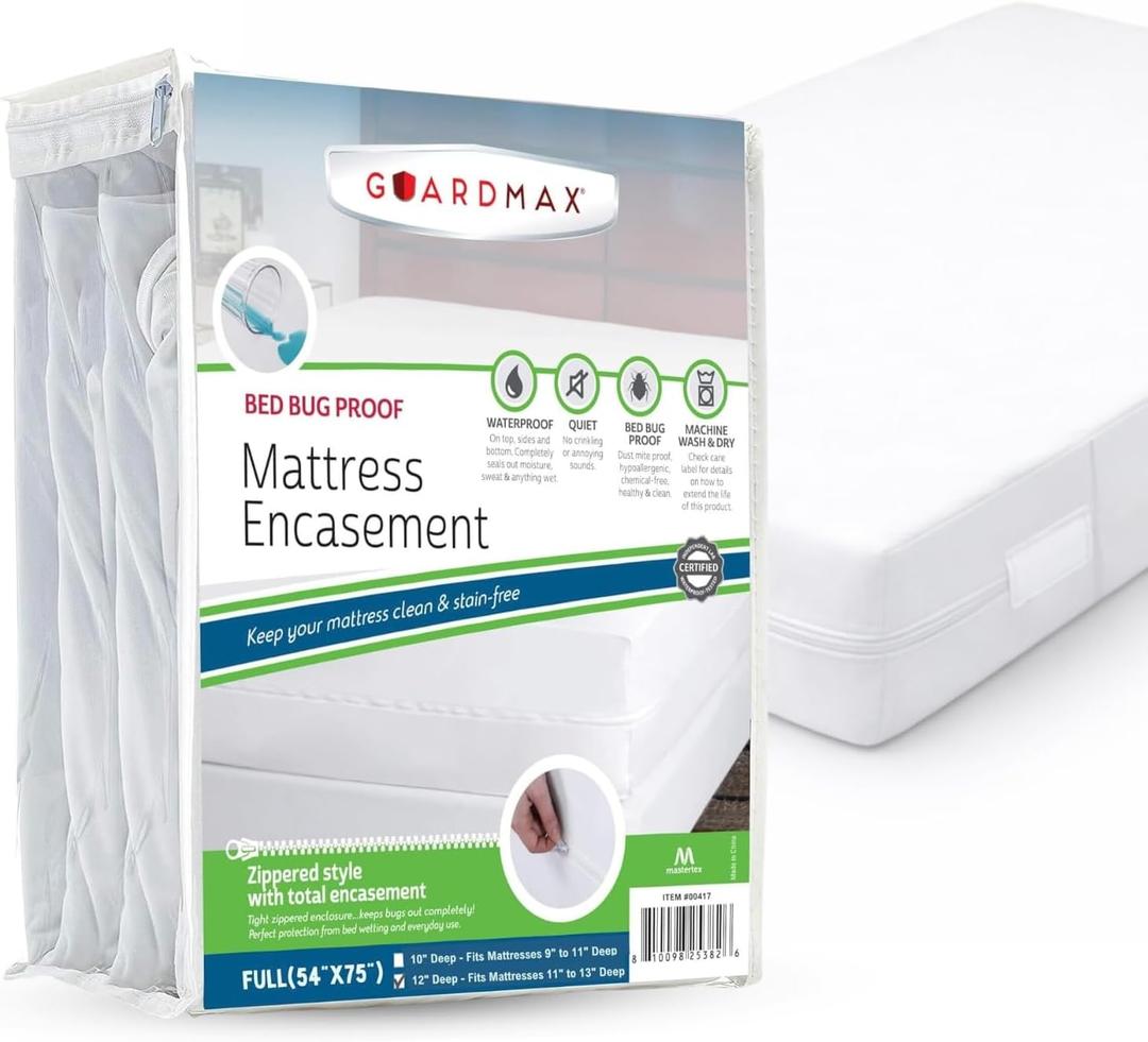 Guardmax Jersey Knitted Full Zippered Mattress Encasement - Waterproof & Bed Bug Proof Mattress Protector - Comfortable, Soft, and Noiseless Zippered Bedding - Dust Mite Proof (54 x 75 x 12)