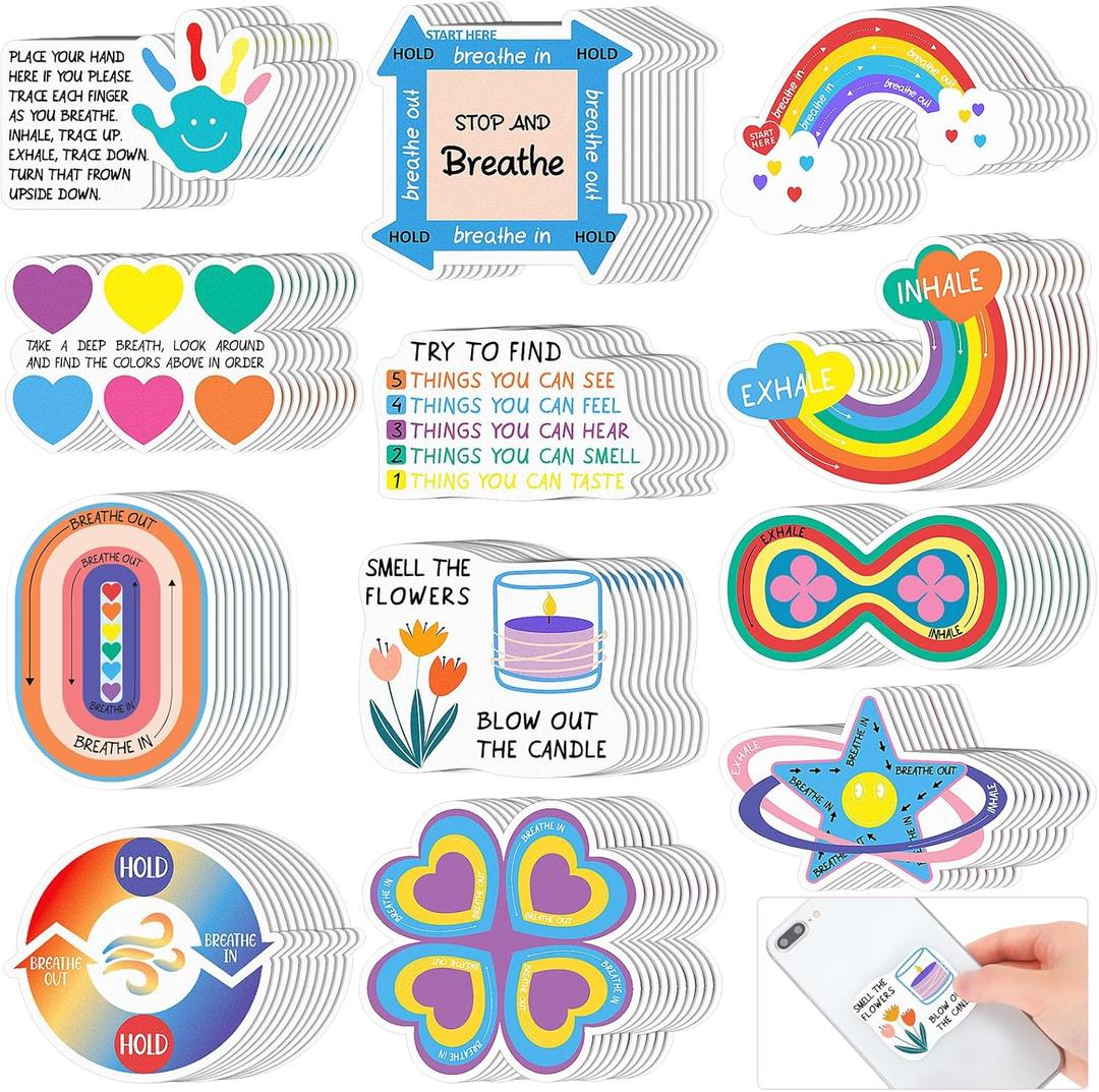 Fulmoon 120 Pcs Anxiety Sensory Stickers Textured Sensory Strips Tactile Rough Calm Sensory Stickers Adhesive Tactile Fidget Tool for Classroom Desk Adults Teens Anxiety Relief (Cute Color)
