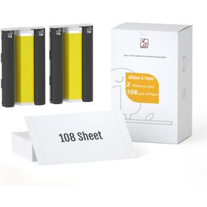 HPRT 4"X 6" Photo Paper 108 Sheets and Two RibbonsDesigned iDPRT CP4100/CP4000L/CP6000 Photo Printer