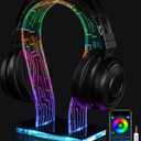 OAPRIRE RGB Headphone Stand with 213 Modes 60K Colors, Music Rhythm Sync, Acrylic Headphone Stand for Desk Enhances Gaming Setup Experience, Gaming Headset Holder with APP & Wired Controller (Deep Black)