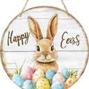 8 Inch Spring Door Hanger, Wooden Bunny Rabbit Decor for Front Door, Waterproof Rustic Spring Wreath Sign for Farmhouse Patio Lawn Indoor Outdoor Decoration (White)