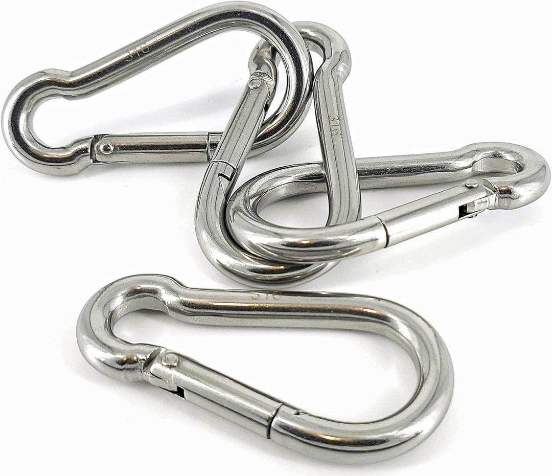 Marine Grade 5.5inch Marked Stainless Steel Carabiner Clips, Heavy Duty Spring Snap Hooks for Gym, and Outdoor Activities