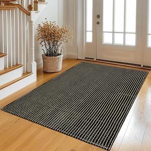 Tyrot Natural Cotton Woven Area Rug for Entryway 3x5 Washable Boho Reversible Rugs Indoor Door Mat Farmhouse Kitchen Rugs Front Porch Entrance Rugs Floor Carpet for Bathroom Living Room Bedroom, Black