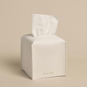 OLETHA Square Tissue Box Cover - Aesthetic Desk Decor for Room, Home & Office - Tissues Cube Boxes Holder - White, Set of 2