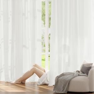 RYB HOME Non See Through White Privacy Sheer Curtains 84 inches Long, Light Filtering Grommet Curtains for Nursery Office, Light & Privacy Balance Drapes for Bedroom Living Room, 52" W x 84" L inches
