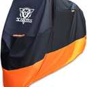 XYZCTEM Motorcycle Cover  All Season Waterproof Outdoor Protection  Precision Fit up to 96 Inch Tour Bikes, Choppers and Cruisers  Protect Against Dust, Debris, Rain and Weather (Black& Orange)