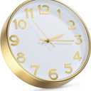 Wall Clock Silent Non-Ticking Battery Operated Indoor Analog Simple Style Modern Quartz Movement 3D Dial Easy to Read Decor for Home/Office/Living Room/Bedroom/Kitchen (White-Gold, 12 inch)