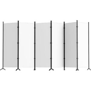 Room Divider 6-Panel Privacy Screen, Portable Screen Steel Frame with Hook&Loop for Home, Office, Classroom, Studio, Meeting (White)