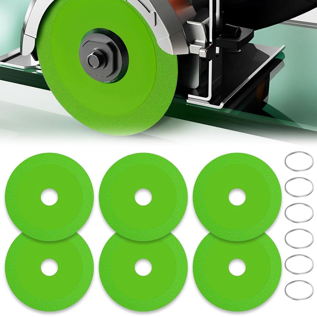 6 Pcs Glass Cutting Disc 4 1/2" X 7/8 for Angle Grinders, 1mm Super Thin Tile Blade 4-1/2 Inch Diamond Saw Blade Wheel for Grinding Jade, Crystal, Wine Bottles, Tile (Green)
