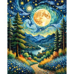 ldazao Moon Paint by Numbers Kit for Adults Beginner Forest Adult Paint by Number Kits On Canvas Adults' Paint-by-Number Kits DIY Oil Painting for Gift Home Wall Decor 16x20 Inch (SZ0018)