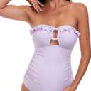 EastElegant Maternity Ruffle Ribbed Cutout One Piece Swimwear Square Ring Linked Pregnancy Bathing Suit (X-Large, Purple)
