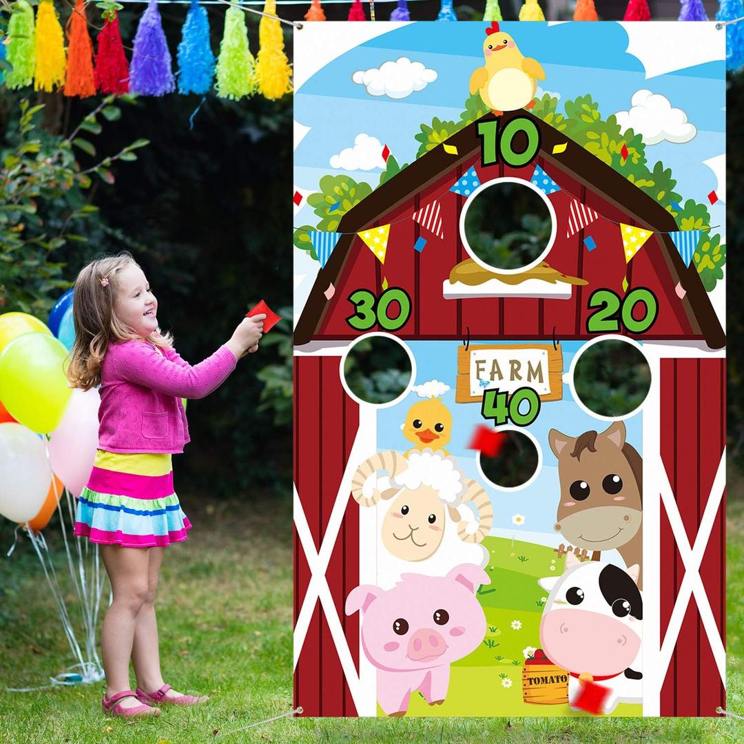 Farm Animals Toss Game with 3 Nylon Bean Bags, Indoor and Outdoor Farm Animals Party Game for Kids and Adults, Farmer Theme Birthday Party Decorations and Supplies