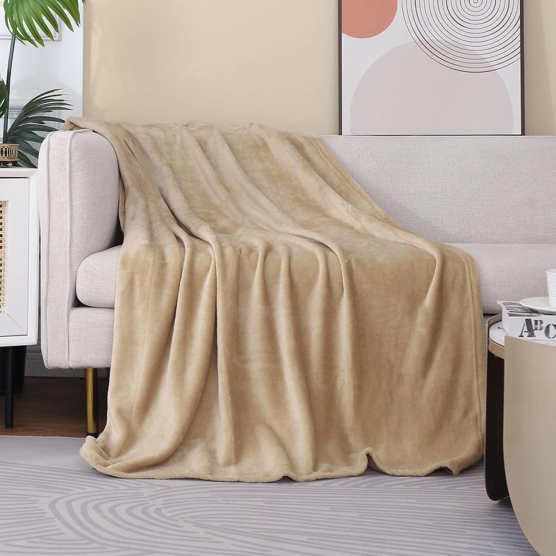 JIAHANNHA Flannel Fleece Blanket Throw Size(50 by 60 Inches),Beige Throw Blanket for Couch Sofa Bed 280GSM,Super Soft Plush Cozy and Lightweight Warm Bed Blanket for All Season