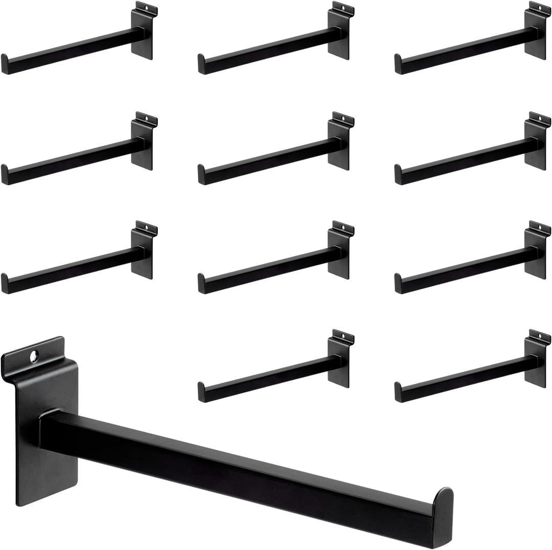 10 Inch Square Tubing Slatwall Shelf Bracket , Heavy Duty Slat Wall Floating Shelf Bracket with Lip, Slatwall Accessories for Retail Display, Garage (12Pcs, Black)