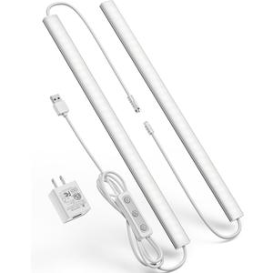 Plug-in Under Cabinet Lighting, Dimmable Counter Lights for Kitchen, 2pcs 12 Inch, Cold White 6000K Linkable USB Led Closet Light, Wired Indoor Night Lights Bar for Desk, Sink, Workbench (No motion sensor-2 pack)