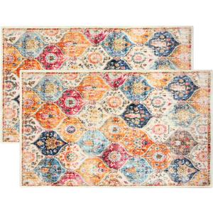 2 Pcs Washable Indoor Doormat 18" x 30" Non Slip Retro Floor Mat Area Rug Absorbent Entrance Rug Distressed, Accent Throw Rug for Bedroom Kitchen Entryway Bathroom (Cream)