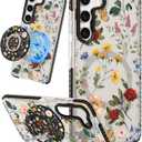 for Samsung Galaxy S23 Case for Women - Girls Cute Design Compatible with Magsafe Magnetic Ring Holder Stand Retro Flower Phone Covers Aesthetic Girly TPU Funda for S23