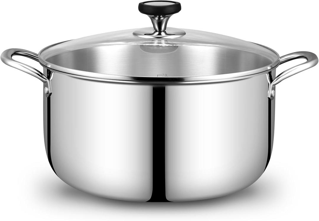 Tri-Ply Stainless Steel Stock Pot, 12 Quart Heavy Duty Induction Cooking Pot with Visible Lid for Pasta, Soup, Spaghetti, Sturdy & Double Handle, Dishwasher Safe
