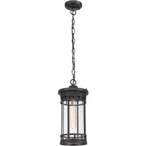 ALLGOT Outdoor Pendant Light Fixtures, Exterior Hanging Lantern Porch Light, Black Hanging Lamp Farmhouse Exterior Chandelier Ceiling Mount for Porch, Patio, or Entryway (Black, 13.2 Inch Height) (Black-Seeded Glass)