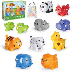 Learning Toys for 2 3 4 Year Old, 20 Pcs Number Matching Game with Digital English, 10 Different Animal Figures, Preschool Activities Montessori Fine Motor Toys for Toddlers Kids