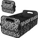 Deosk Car Organizer for SUV - 6 Big Pocket Trunk Storage With Waterproof Polyester, Car Accessories for Women/Men, Cow Print (Medium)