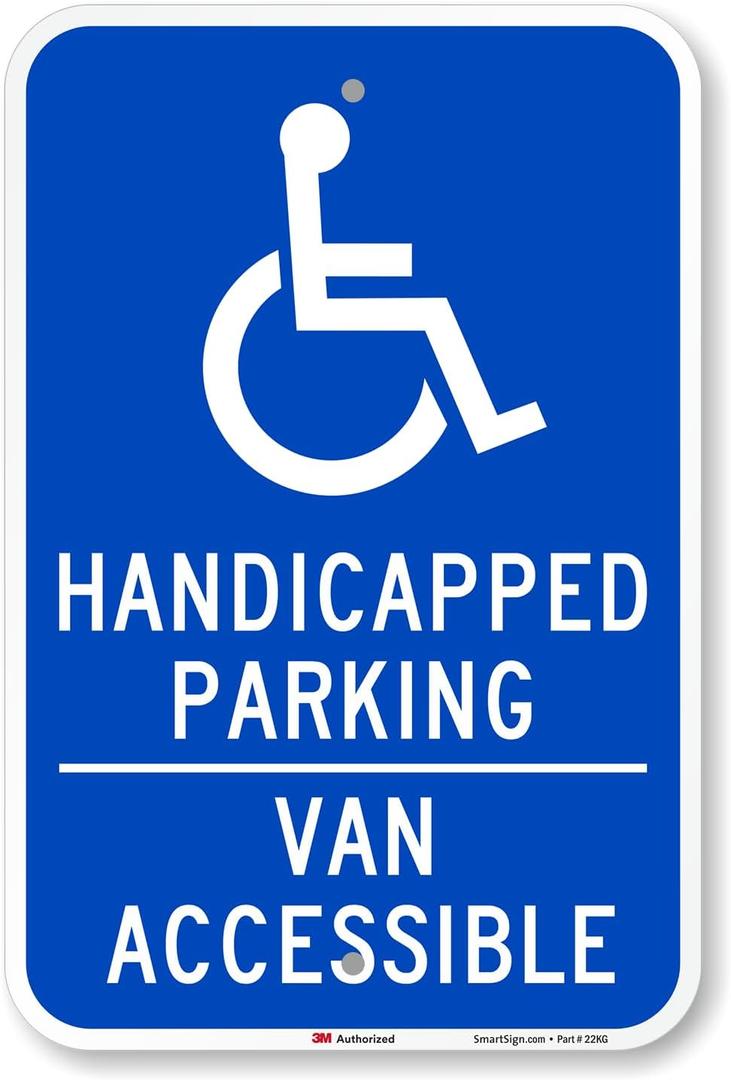 SmartSign 18 x 12 inch “Handicapped Parking - Van Accessible” Sign, 63 mil Aluminum, 3M Laminated Engineer Grade Reflective Material, Blue and White, Made in USA, Small Signage