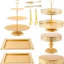 GMWD Gold Cake Stands Set Metal Dessert Display Table Cake Pedestal Tiered Cupcake Holder Donut Plate Serving Tray Decorating for Wedding Birthday Party Baby Shower Celebration (classic)