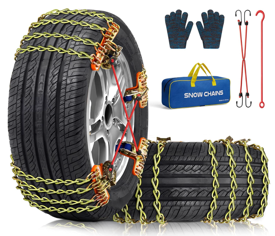 Snow Tire Chains for Car SUV Pickup Trucks, Universal Car Snow Chains, Snow Traction for Tires, Fit for Tire Width 195 205 215 220 225 235 240 245 255 265