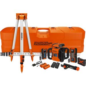 Johnson Level & Tool JRT300-RDHV-S Self-Leveling Red Dual Slope Rotary Laser System, 4,000FT Range, Lithium Ion Batteries, Magnetic Target, Laser Detector, Remote Control, Tripod and 13 FT Grade Rod