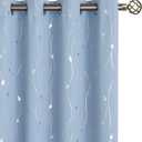 BGment Room Darkening Curtains 63 Inches Long, Grommet Thermal Insulated Blackout Curtains with Wave Line and Dots Printed for Bedroom, 2 Panels, Each 52 x 63 Inch, Light Blue