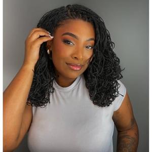 Lady Hanne Micro Twist Braided Double Full Lace Wigs for Black Women Mini Braid Wig with Baby Hair Short Curly Box Braid Lace Synthetic Black Hair 14Inch