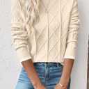EVALESS Womens Sweaters Long Sleeve Crewneck Color Block Pullover Tops 2025 Fall Trendy Cable Knit Sweater (Beige, S)
