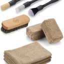 Fantasticlean 9PCS Car Interior Detailing Set, Microfiber Cloth & Applicator, Single-Head Detailing Brushes, Natural Bristles, Scratch-Free & Ultra-Soft for Seats Leather Care or Cleaning (brown-ACS01)