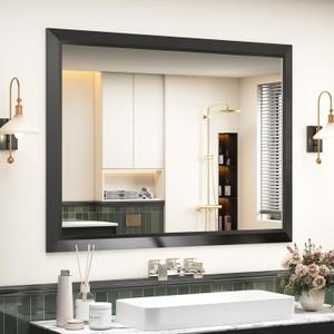 SMIROR Matte Black Bathroom Mirror for Over Sink 48x 36 inch, Metal Thick Frame Rectangle Vanity Mirror for Wall, Anti-Rust, Horizontally or Vertically Mounted
