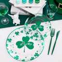2 x U-QE 60PCS St Patricks Day Plates - Clear and Green Disposable Plates - Premium Hard Green Plastic Plate Including 30 Dinner Plate 10.25'' & 30 Dessert Plate 7.5 '' Perfect for St. Patricks Day