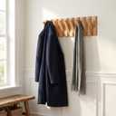 Wall Mounted Coat Rack with 9 Retractable Hooks, Wooden Modern Space-Saving Piano Hanger for Jackets, Towels, Bags and Leashes in 15 inch