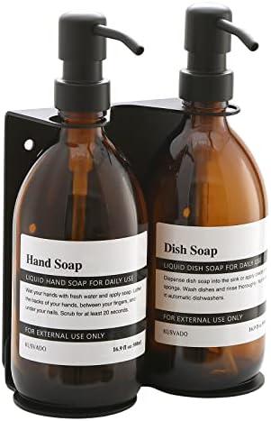 Glass No-Drill Wall Mounted Shower Soap Dispenser, Hand Soap Dispenser with Adjustable Stainless Steel Holder for Bathroom and Kitchen-(Black 1 Chamber, 18 OZ)