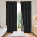 Joydeco Black Blackout Curtains for Bedroom - Linen Curtains84 inch, 100% Thermal Insulated 2 Panels Light Blocking Drapes, Rod Pocket & Back Tabs, Darkening Privacy for Living Room