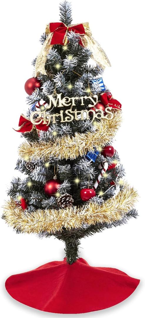 3ft Christmas Tree with Lights, Christmas 36inch Small Artificial Tabletop Tree, Xmas Desk Mini Tree with 50 LED Lights, Hanging Ornaments Decorations, Holiday Tree for Home Decor, Indoor, Office