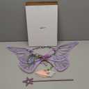 Sratte 4 Pcs Fairy Butterfly Wings for Girls Kids Princess Floral Crown Star Wand Ears Halloween Dress up Costume Accessories (Purple)