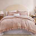 BLOOMHAVEN King Comforter Set - 7 Pieces Ruffle Pink Bedding Sets, Shabby Chic Farmhouse Bed in a Bag King with Ruffle Comforter, Floral Sheets, Pillowcases & Shams