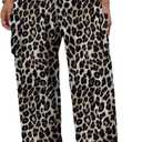 Sampeel Women's Leopard Print Wide Leg Pants Capri Barrel Cute Summer Beach Pants Palazzo High Waist Trousers Pockets Vacation Outfits Business Casual Y2K Clothes Fashion Clothing S